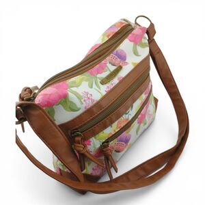 Stone & Co Floral Butterfly Crossbody Bag White Pink Multi Pocket EUC